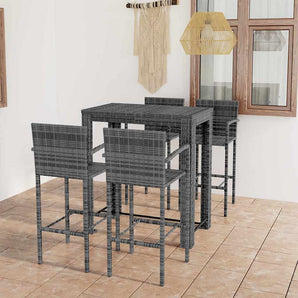 Set bar exterior cu cotieră, 5 piese, gri, poliratan