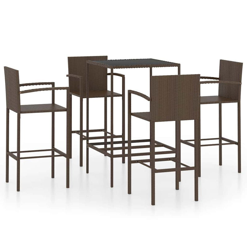 Set mobilier bar de grădină, 5 piese, maro, poliratan