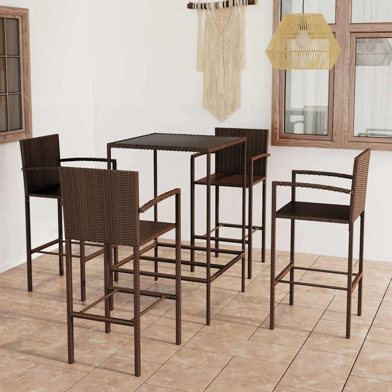 Set mobilier bar de grădină, 5 piese, maro, poliratan