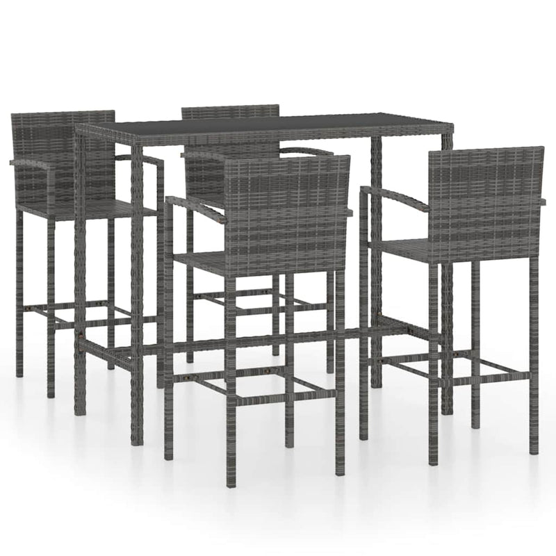 Set mobilier bar de grădină, 5 piese, gri, poliratan