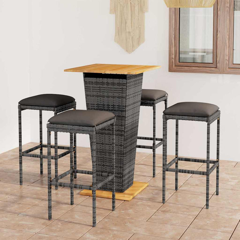 Set mobilier bar de grădină cu perne, 5 piese, gri, poliratan