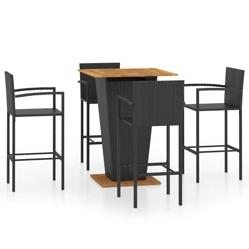 Set mobilier bar de grădină, 5 piese, negru