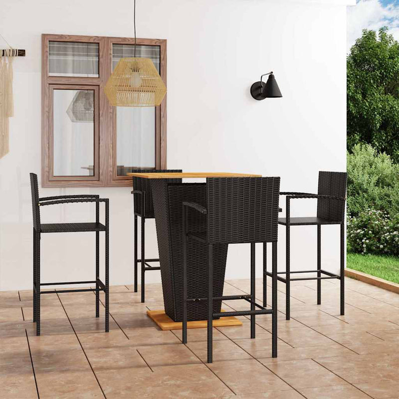 Set mobilier bar de grădină, 5 piese, negru