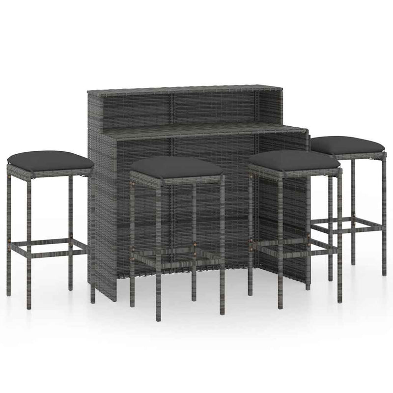 Set mobilier bar de grădină cu perne, 5 piese, gri