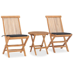 Set mobilier exterior pliabil cu perne, 3 piese, lemn masiv tec
