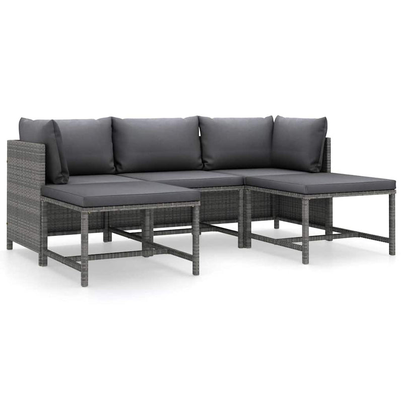 Set mobilier de grădină cu perne, 5 piese, gri, poliratan