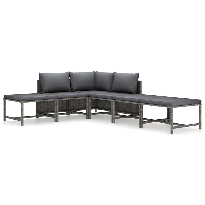 Set mobilier de grădină cu perne, 6 piese, gri, poliratan