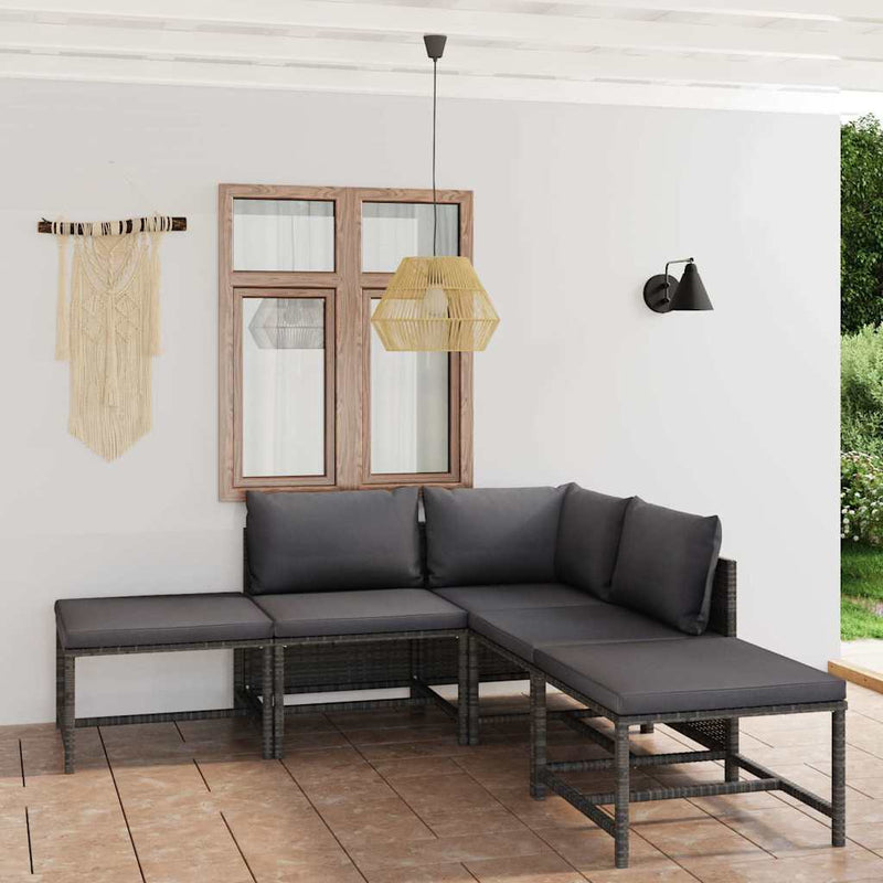 Set mobilier de grădină cu perne, 6 piese, gri, poliratan
