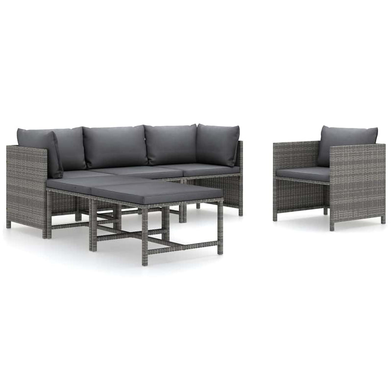 Set mobilier de grădină cu perne, 6 piese, gri, poliratan