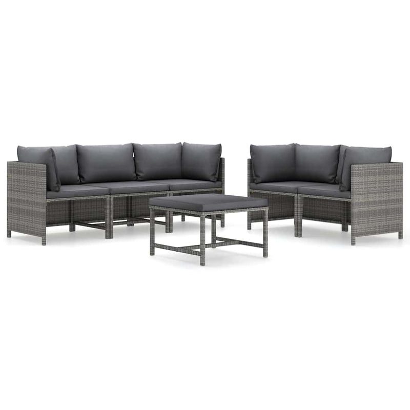 Set mobilier de grădină cu perne, 6 piese, gri, poliratan
