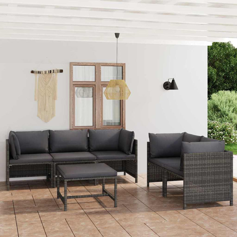 Set mobilier de grădină cu perne, 6 piese, gri, poliratan