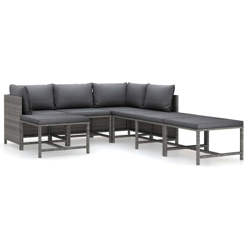 Set mobilier de grădină cu perne, 7 piese, gri, poliratan