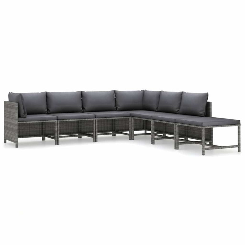 Set mobilier de grădină cu perne, 7 piese, gri, poliratan