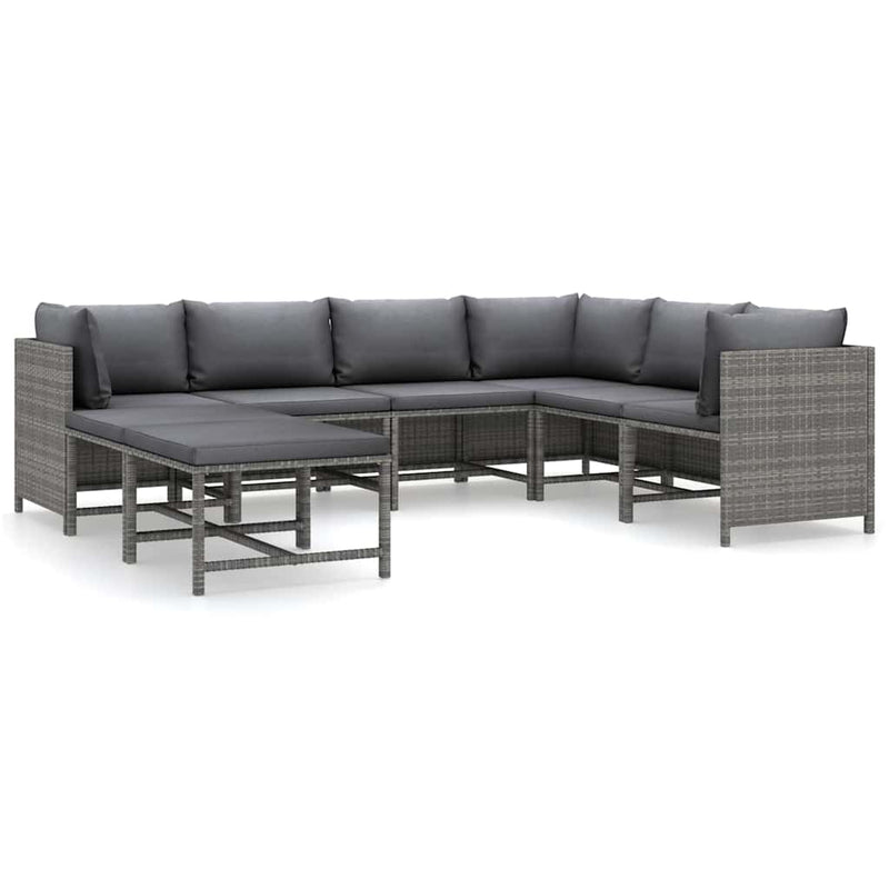 Set mobilier de grădină cu perne, 8 piese, gri, poliratan