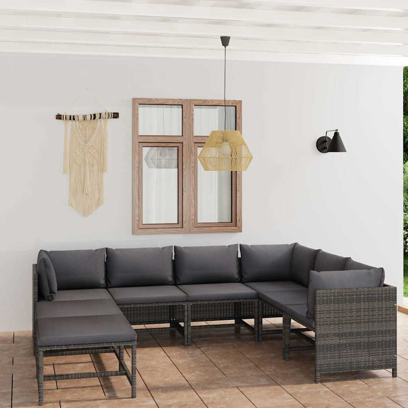 Set mobilier de grădină cu perne, 8 piese, gri, poliratan