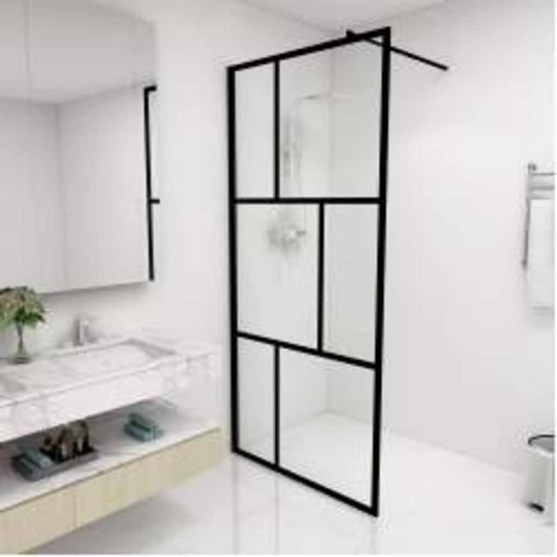 Paravan de duș walk-in, negru, 90x195 cm, sticlă securizată