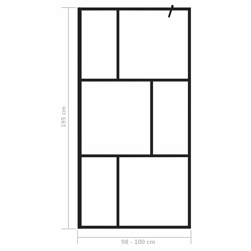 Paravan de duș walk-in, negru, 100x195 cm, sticlă securizată
