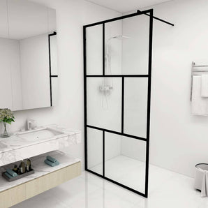 Paravan de duș walk-in, negru, 100x195 cm, sticlă securizată