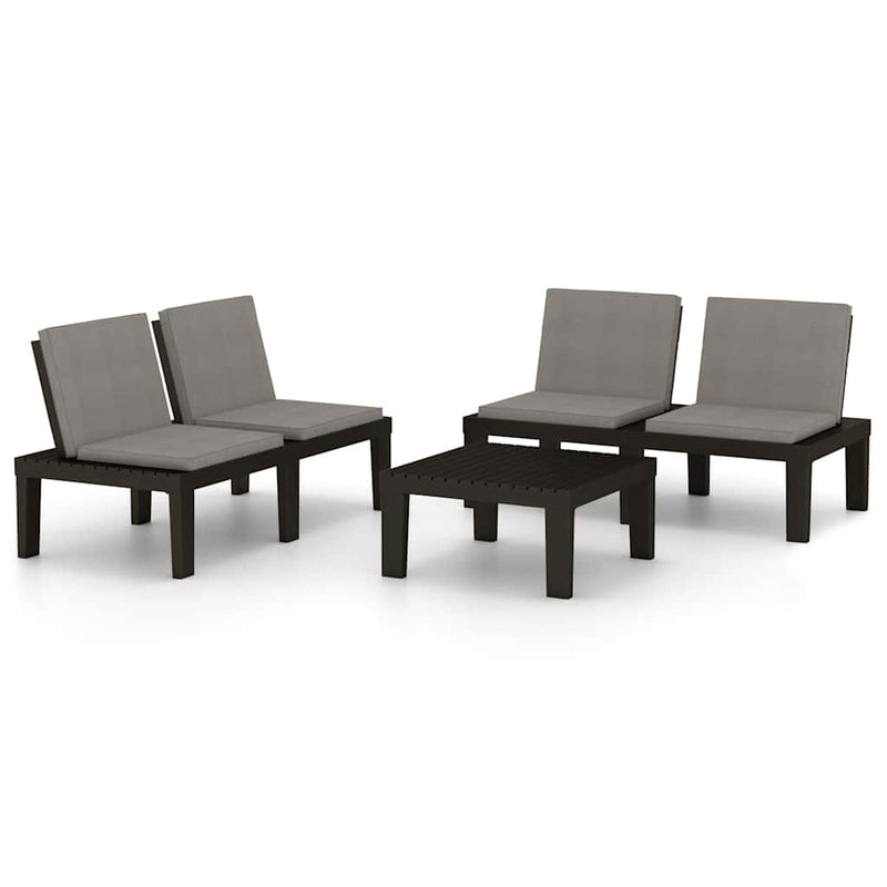 Set mobilier de grădină cu perne, 3 piese, gri, plastic