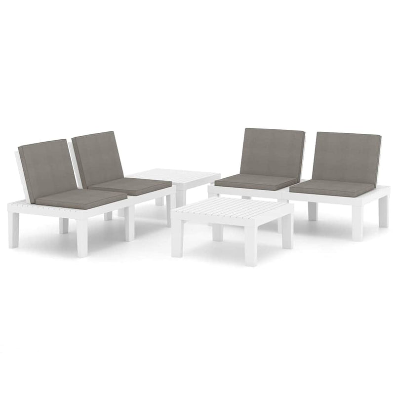 Set mobilier de grădină cu perne, 4 piese, alb, plastic