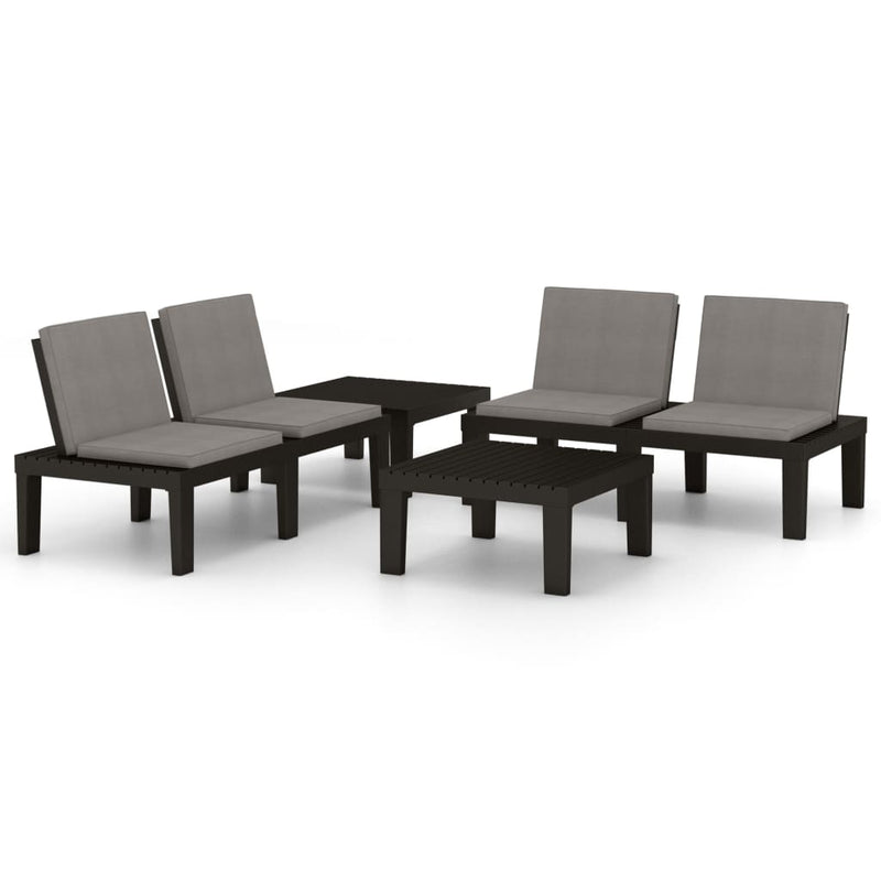 Set mobilier de grădină cu perne, 4 piese, gri, plastic