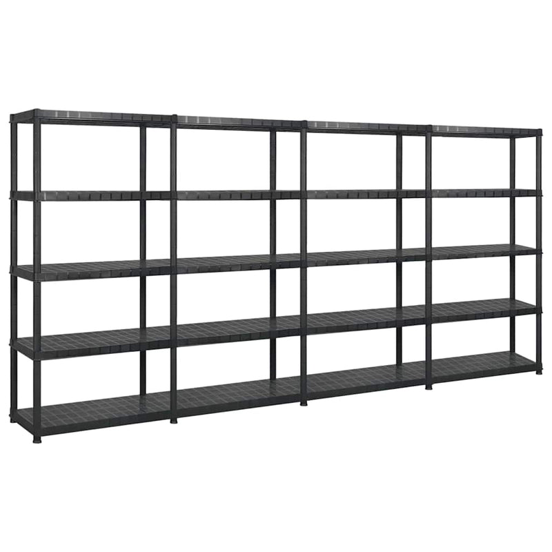 Raft de depozitare cu 5 polițe, negru, 340x40x185 cm, plastic