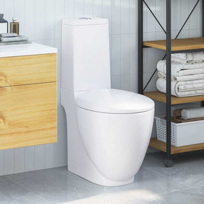 Vas WC toaletă de baie, alb, ceramică, rotund, flux inferior