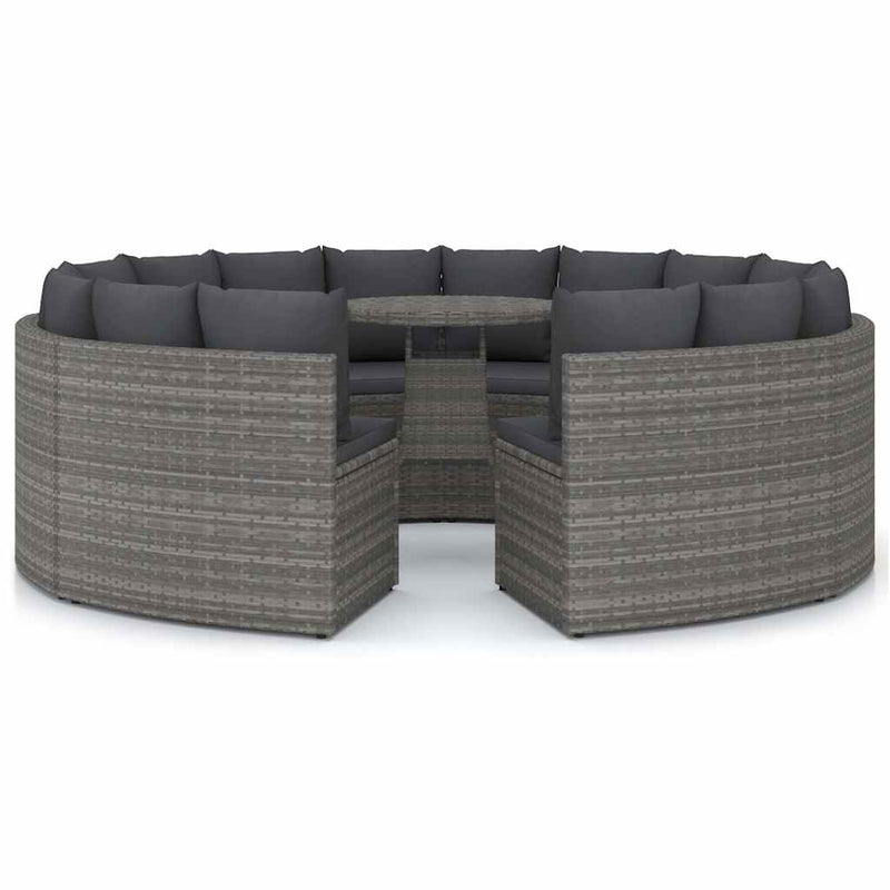 Set mobilier de grădină cu perne, 9 piese, gri, poliratan