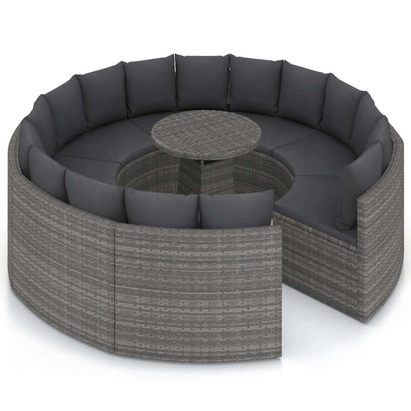 Set mobilier de grădină cu perne, 9 piese, gri, poliratan