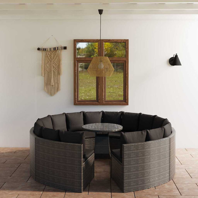 Set mobilier de grădină cu perne, 9 piese, gri, poliratan