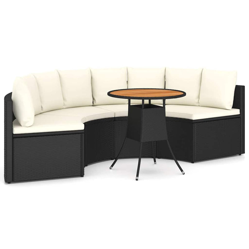 Set mobilier de grădină cu perne, 5 piese, negru, poliratan