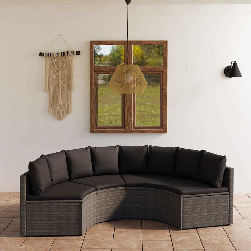 Set mobilier de grădină cu perne, 4 piese, gri, poliratan