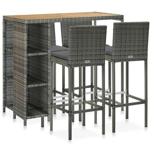 Set mobilier bar de grădină cu perne, 5 piese, gri, poliratan