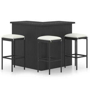 Set mobilier bar de grădină cu perne, 4 piese, negru, poliratan