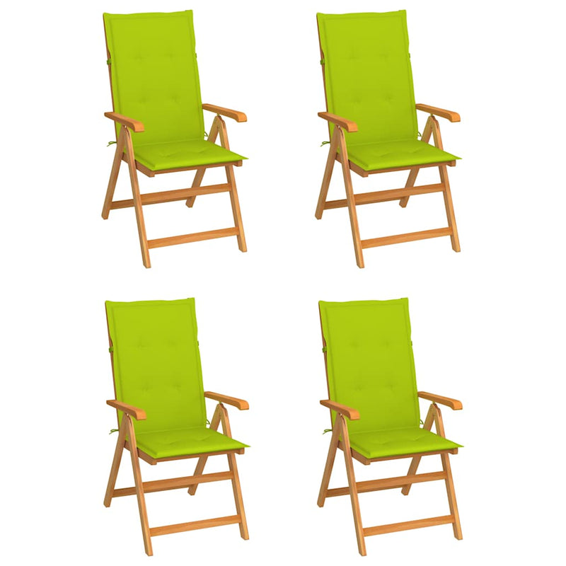 Scaune pliante 4 buc cu perne verde strălucitor din lemn masiv de tec