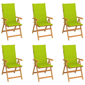 Scaune pliante 6 buc cu perne verde strălucitor din lemn masiv de tec