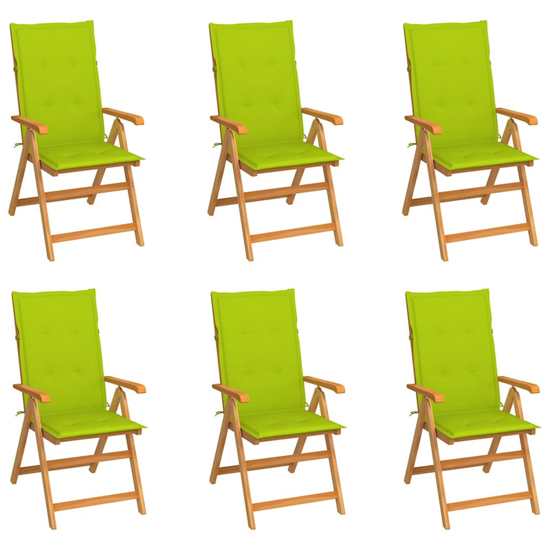 Scaune pliante 6 buc cu perne verde strălucitor din lemn masiv de tec