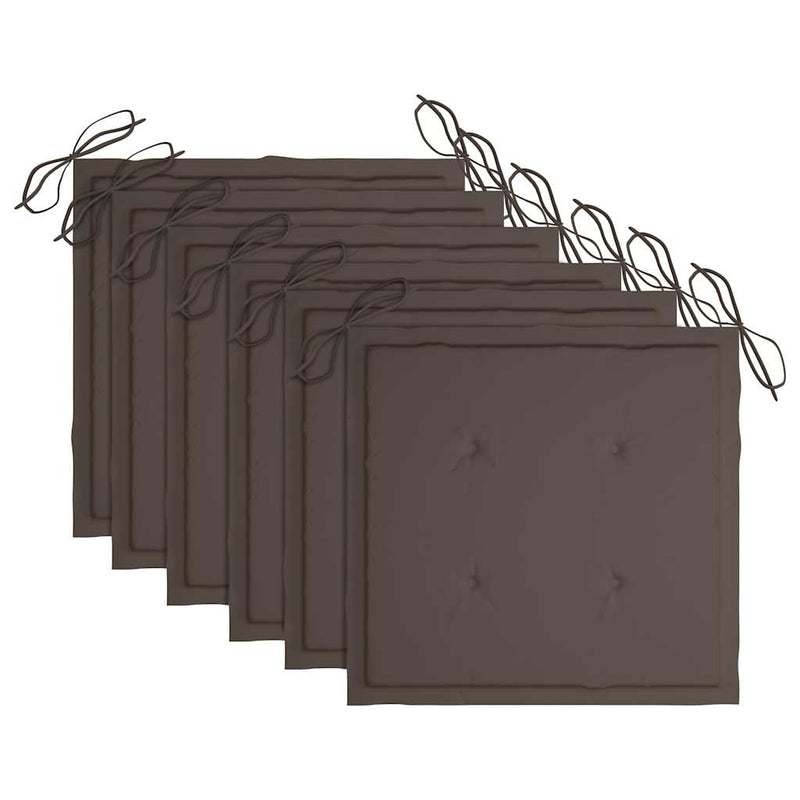 Scaune pliante cu perne taupe, 6 buc., lemn masiv de tec