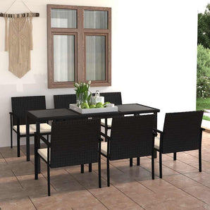 Set mobilier de grădină, 7 piese, negru, poliratan