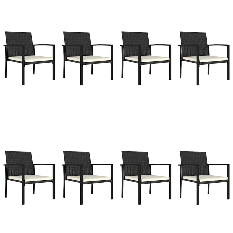 Set de masă și scaune de exterior, 9 piese, negru, poliratan