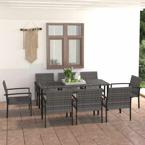 Set mobilier de masă pentru grădină, 9 piese, gri, poliratan