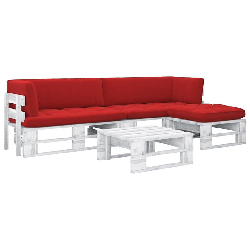 Set mobilier din paleți cu perne, 4 piese, alb, lemn pin tratat