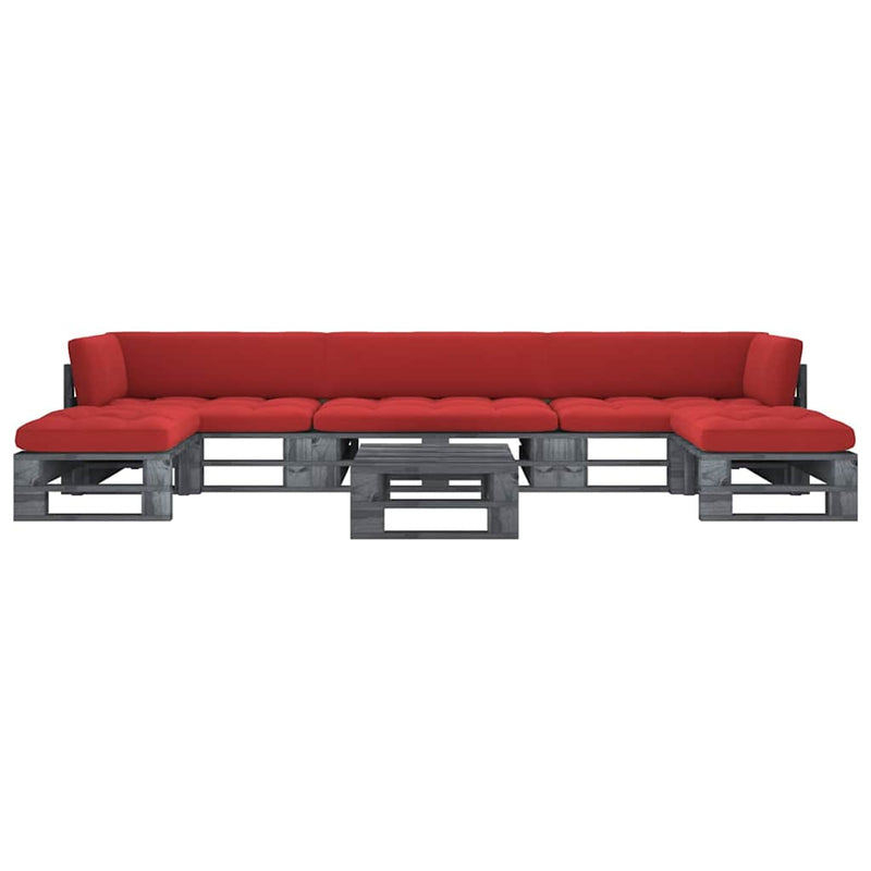 Set mobilier din paleți cu perne, 6 piese, gri, lemn pin tratat