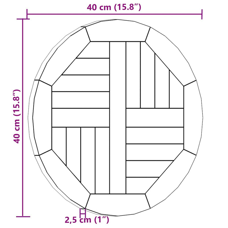 Blat de masă, 40 cm, lemn masiv de tec, rotund, 2,5 cm