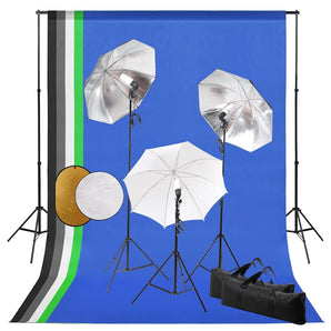 Set studio foto cu lămpi, umbrele, fundal și reflector