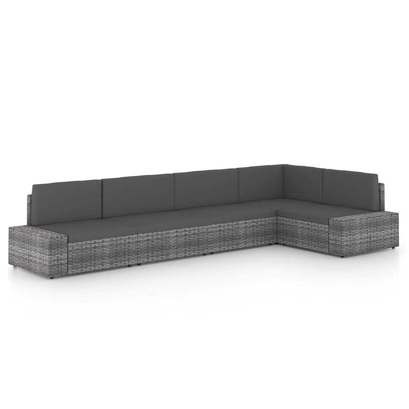 Set mobilier de grădină cu perne, 5 piese, gri, poliratan
