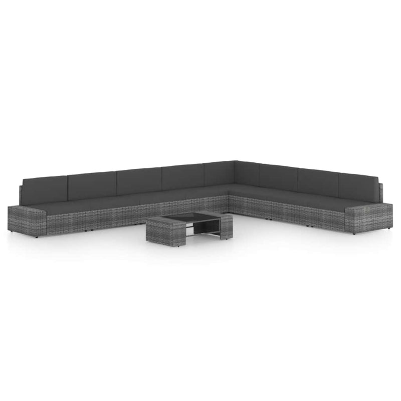 Set mobilier de grădină cu perne, 9 piese, gri, poliratan