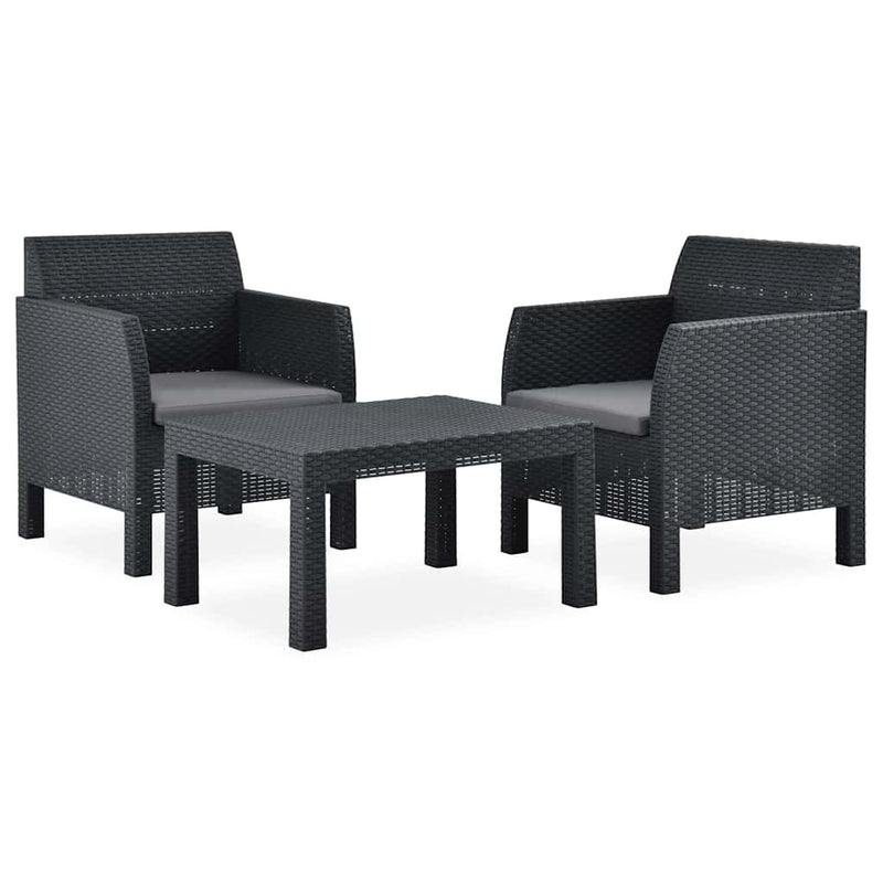 Set mobilier de grădină cu perne, 3 piese, antracit, PP ratan