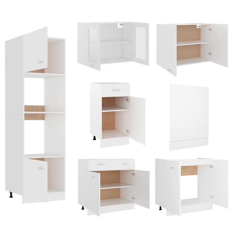 Set dulapuri de bucătărie, Lyon, 7 piese, alb, lemn prelucrat