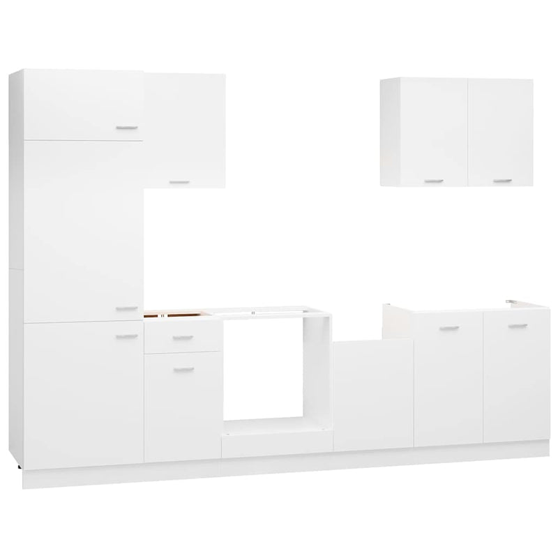 Set dulapuri de bucătărie, Lyon, 7 piese, alb, lemn prelucrat